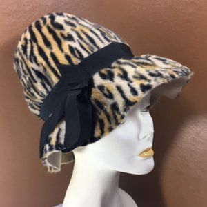 Vintage 60's Velveteen Felt Leopard Print Bucket Wide Brim Hat by Mr. John Jr.